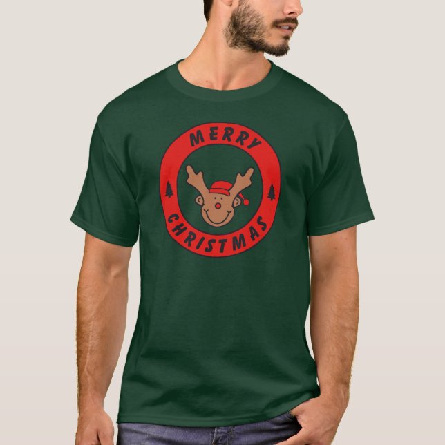 T-shirt Merry Christmas Rudolf rena com baum (Frente)