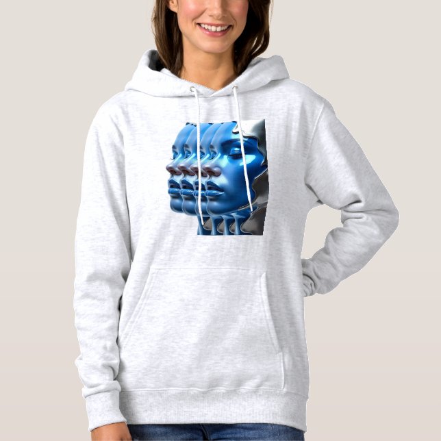 T-Shirt Metallic Blue Multi Face Illusion Art Hood (Frente)