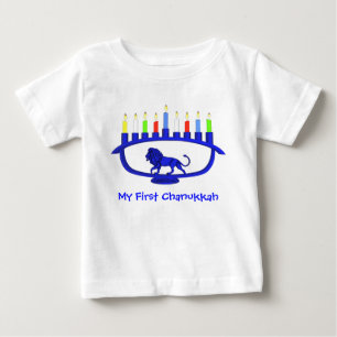 T-shirt Meu Primeiro Leão Azul Chanukkah Menorah