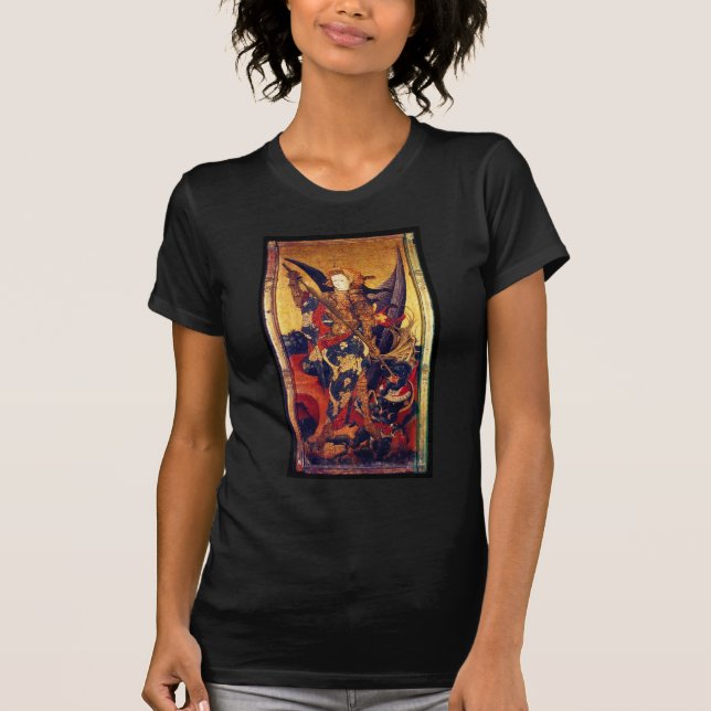 T-shirt Michael Vanquishing Devil como Cavaleiro Medieval (Frente)