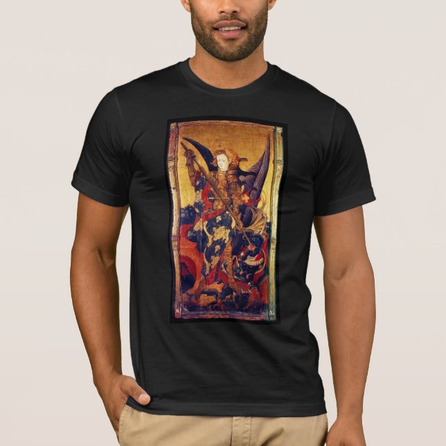T-shirt Michael Vanquishing Devil como Cavaleiro Medieval (Frente)