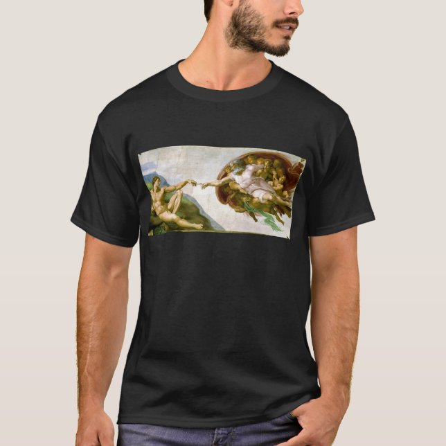 T-shirt Michelangelo - criação da pintura de Adam (Frente)