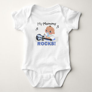 T-shirt Minha Mamãe Rocks Blue African Guitar Criança Cree