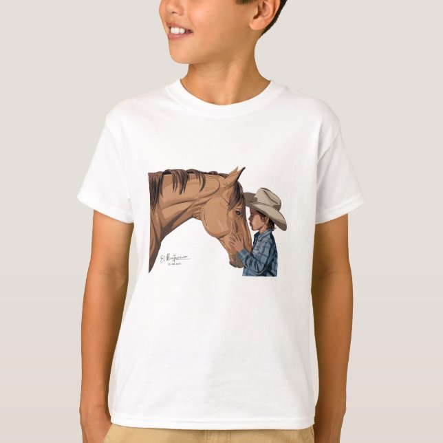 T-shirt mit Pferd und Jungen-Motiv (Frente)