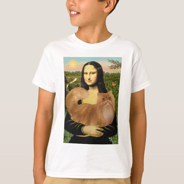 T-shirt Mona Lisa - Gato Persa Vermelho (Frente)