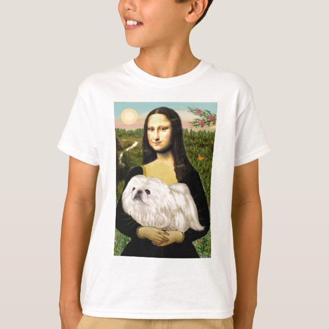 T-shirt Mona Lisa - Pekingês Branco ( nº 4) (Frente)