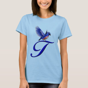 T-shirt Monograma Azul Elegante Inicial T