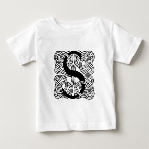 T-shirt Monograma da Letra S Impressão Vintage do Nó Celta