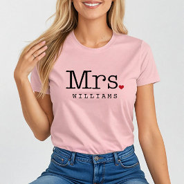 T-shirt Monograma de Coração de Senhora Sobrenome de Casam