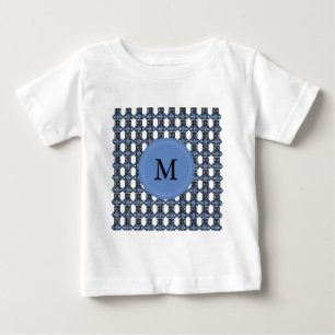T-shirt Monograma de padrão de Abstrato azul personalizado