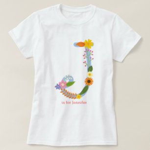 T-shirt Monograma Personalizado da Flor Whimsical (J)