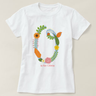 T-shirt Monograma Personalizado de Flor Whimsical (O)