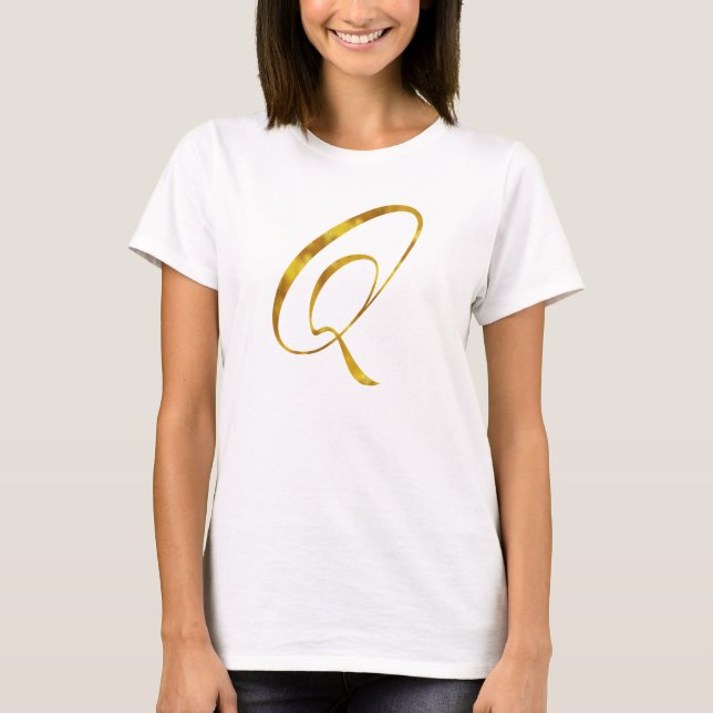 T-shirt Monogramas personalizados Q Faux Gold Foil Monogra (Frente)