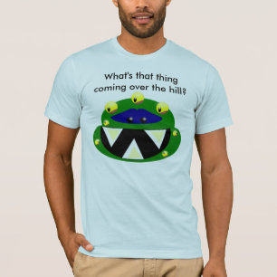 T-shirt monstro, que essa coisa está vindo sobre o monte?