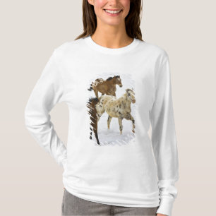 T-shirt Montanhas Big Horn, Cavalos correndo na neve