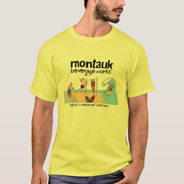 T-shirt Montauk BeverageWorks - praia e chá gelado (Frente)