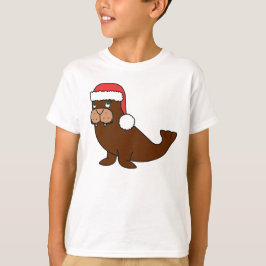 T-shirt Morsa do Natal com o chapéu vermelho do papai noel