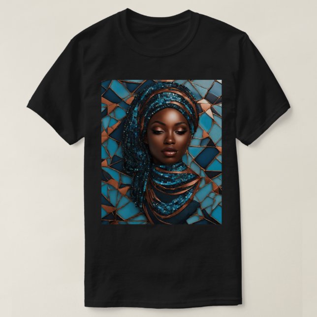T-Shirt Mosaico de Cobre Azul-Mulher Negra (Frente do Design)