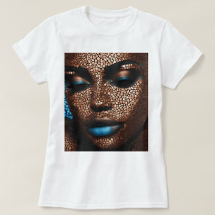 T-Shirt Mosaico de Cobre Azul-Mulher Negra