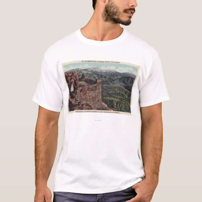 T-shirt Mt. San Bernardino, borda O o mundo Hwy (Frente)