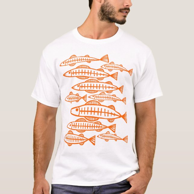 T-shirt Muitos peixes - laranja (Frente)