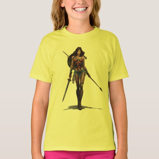 T-shirt Mulher Maravilha, Arte em Quadrinhos Pronta para B (Frente)
