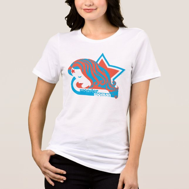 T-shirt Mulher Maravilha, Estrela Vermelha e Azul (Frente)