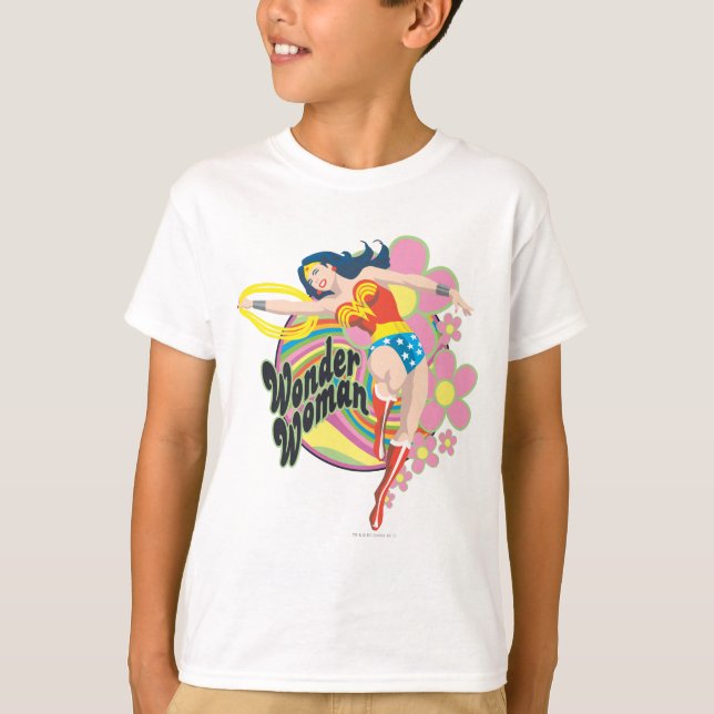 T-shirt Mulher Maravilha Flores Retro (Frente)
