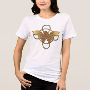 T-shirt Mulher Maravilha Símbolo Dourado sobre Laço