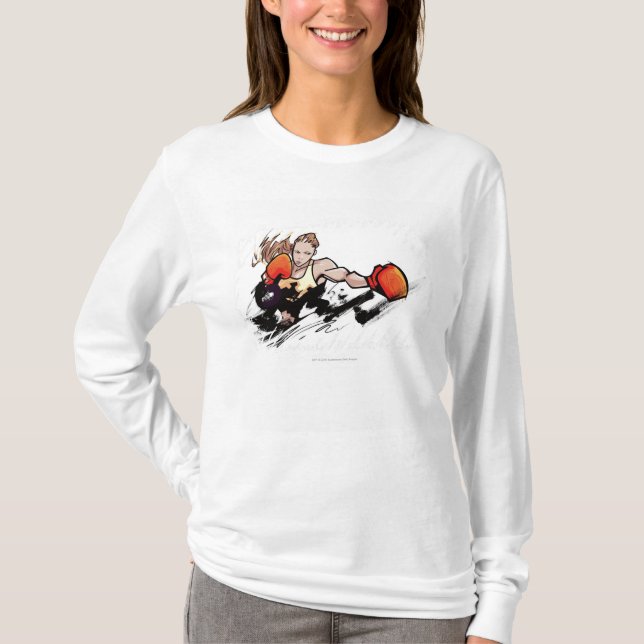 T-shirt Mulher que veste a luva de encaixotamento (Frente)