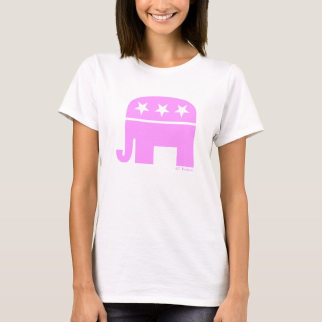 T-shirt Mulher Republicana Orgulhosa Elefante Rosa GOP (Frente)