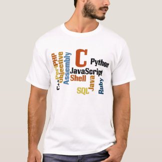 T-shirt multilingue do branco do programador