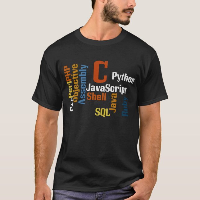 T-shirt multilingue do preto do programador (Frente)