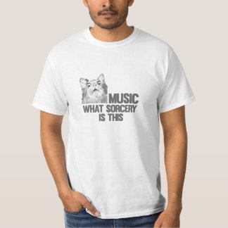 T-shirt Música! Que bruxaria é esta? Meme do gato