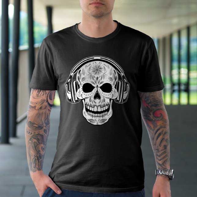 T-Shirt Musical De Fone De Ouvido Crânio (Criador carregado)