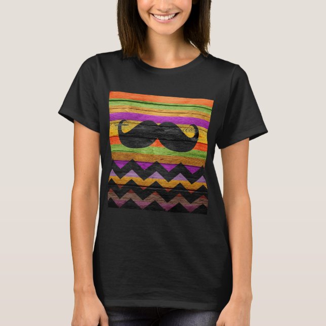 T-shirt Mustache Chevron Moderno Wood #4 (Frente)