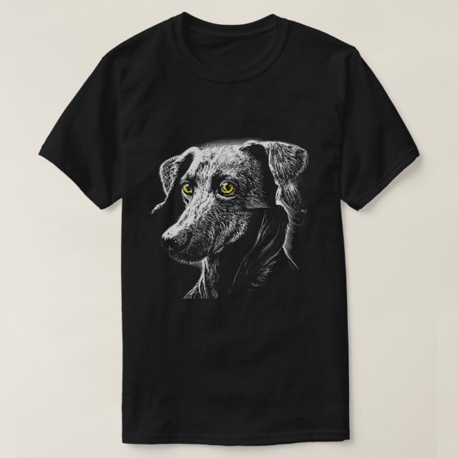 T-Shirt Mutt-Scratchboard de Olhos Verdes (Frente do Design)