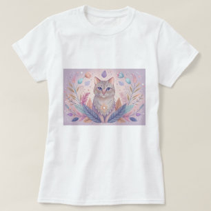 T-shirt na moda com gatinho bonito em cores pastel