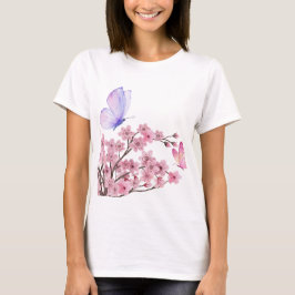 T-Shirt na moda White com Flor e Bumbum de Cereja