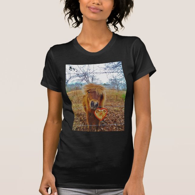 T-shirt Namorados Coração Miniatura Cavalo Marrom (Frente)