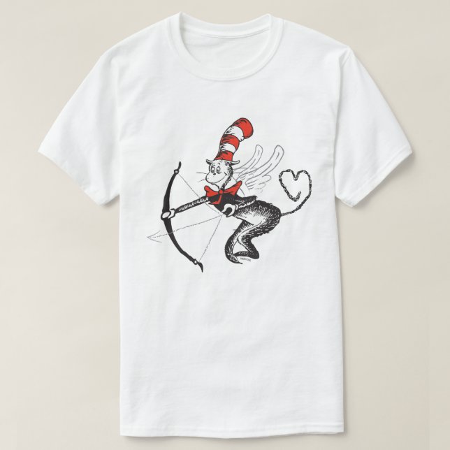 T-shirt Namorados Dr. Seuss | O Gato no Cupido de Chapéu (Frente do Design)