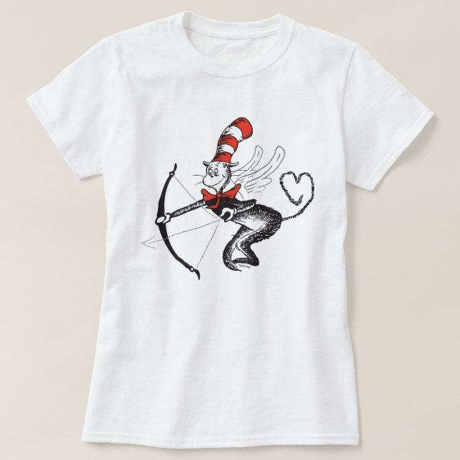T-shirt Namorados Dr. Seuss | O Gato no Cupido de Chapéu (Frente do Design)