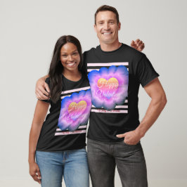 T-Shirt Namorados Feliz com Flor Roxo