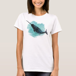T-shirt Narwhal, Watercolor Ocean Heart