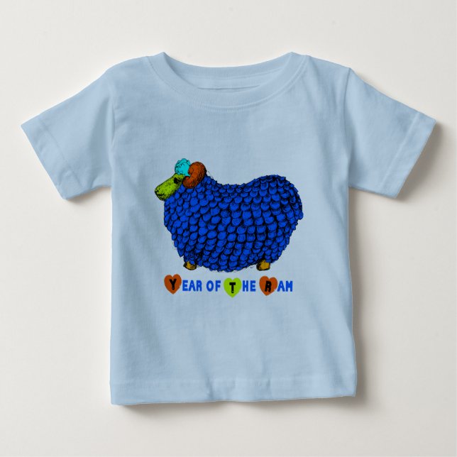 T-shirt Nascer de bebê em Ram Goat Year Blue Bodyfato (Frente)