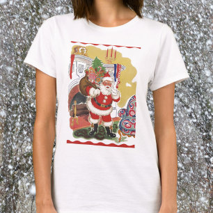 T-shirt Natais vintages, Jolly Papai Noel com Presentes