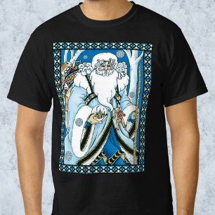 T-shirt Natais vintages, Papai Noel Azul com neve