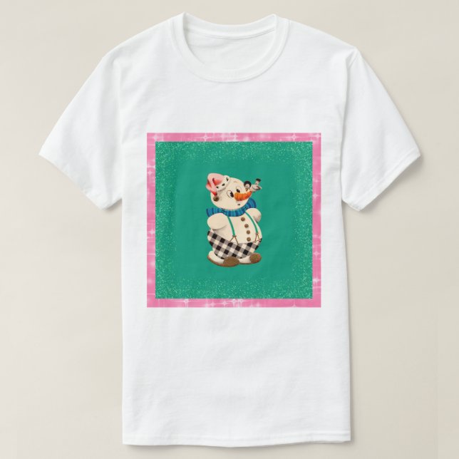 T-shirt Natais vintages Snowman (Frente do Design)