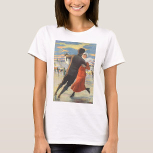 T-shirt Natal Antigo, Casal Romântico Patinando no Gelo