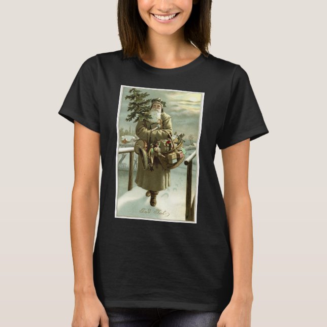 T-shirt Natal Antigo, Papai Noel Vitoriano com Brinquedos (Frente)